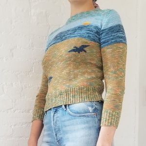 VINTAGE 70's Knit Scenic Beach Sweater